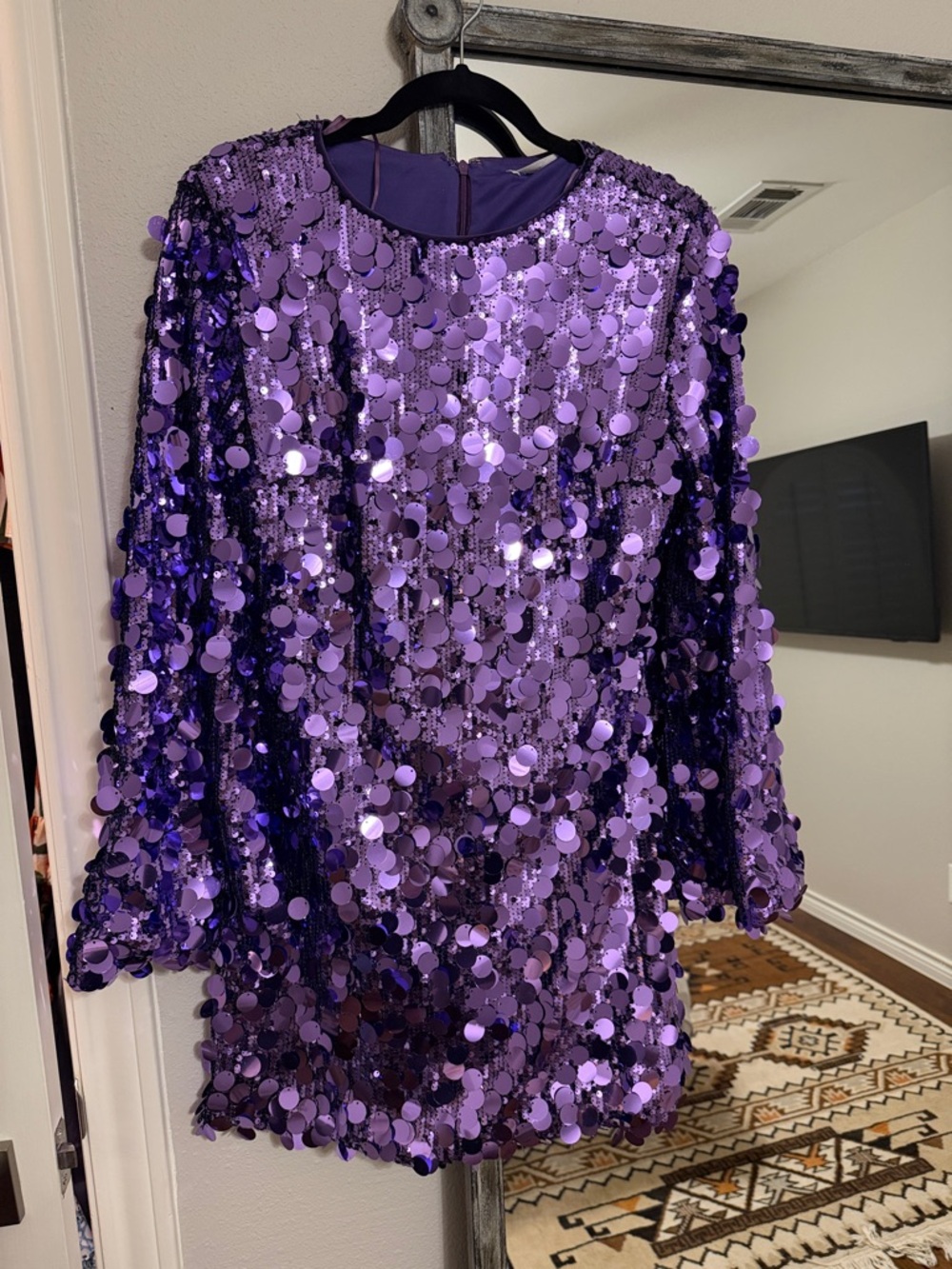 12th Tribe Purple Sequin Party Dress with Bell Sleeves